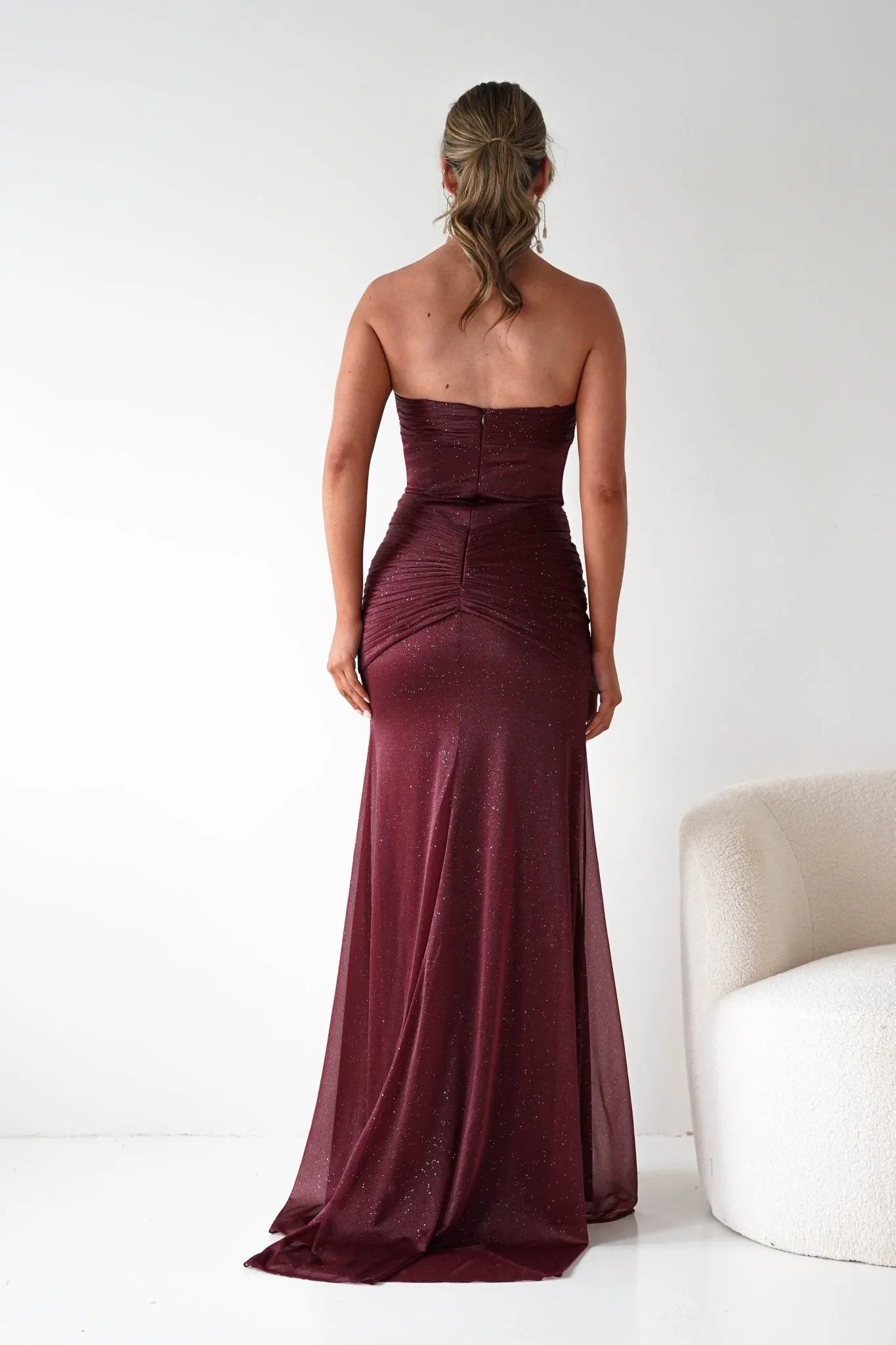 Elegant Mermaid Sweetheart Strapless Glitter-Bodice Floor-Length Formal Prom Dresses