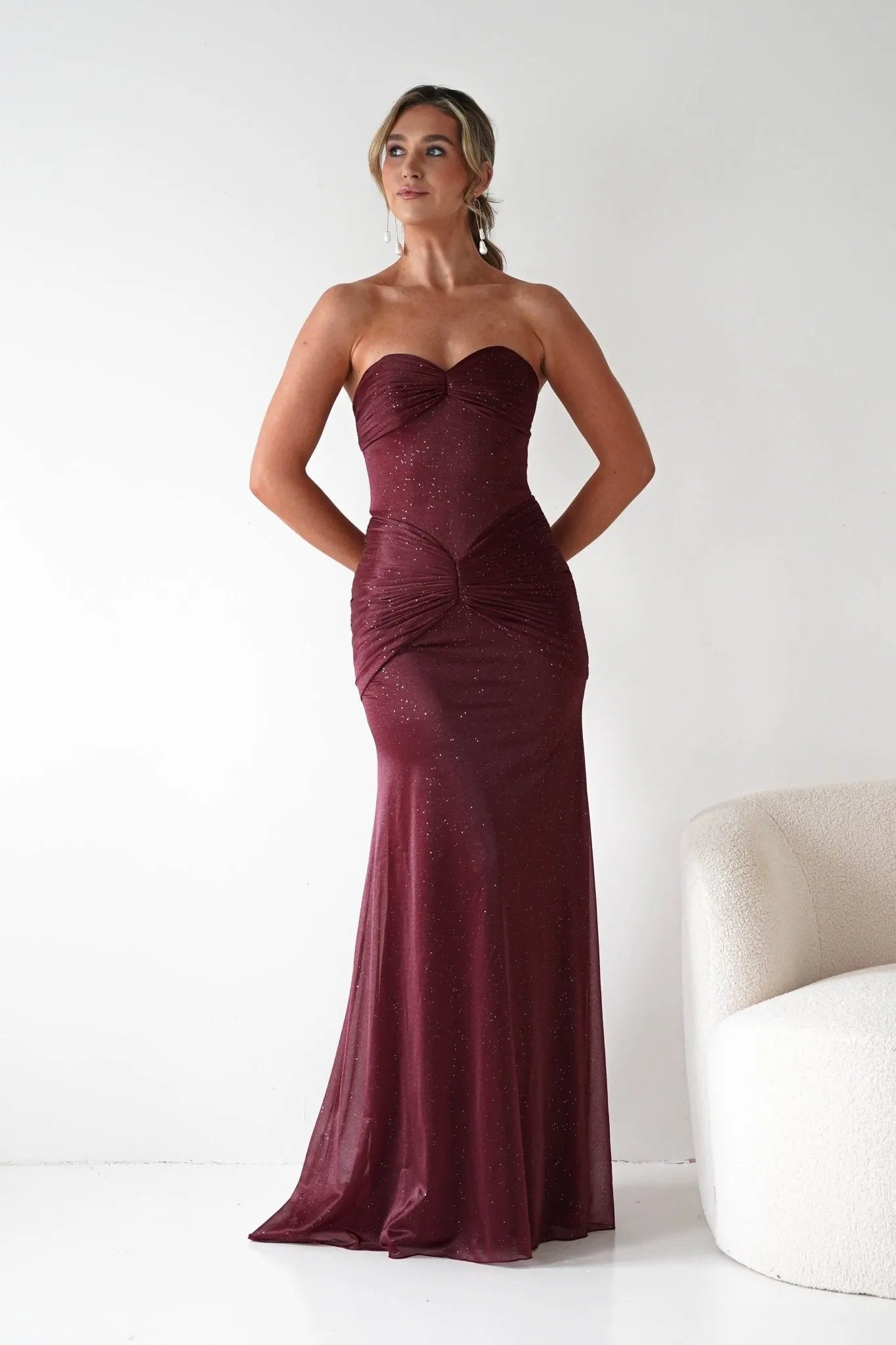 Elegant Mermaid Sweetheart Strapless Glitter-Bodice Floor-Length Formal Prom Dresses