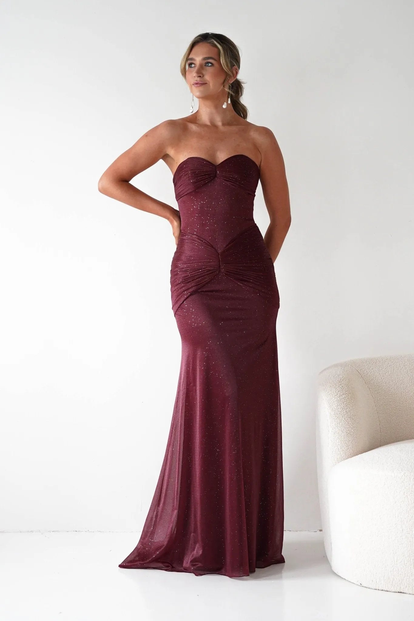 Elegant Mermaid Sweetheart Strapless Glitter-Bodice Floor-Length Formal Prom Dresses