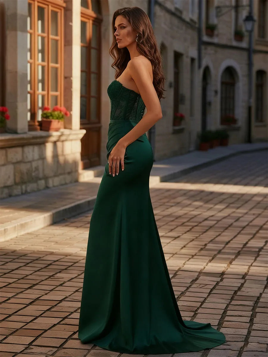 Elegant Mermaid Sweetheart Strapless Lace Back Floor-Length Prom Dresses