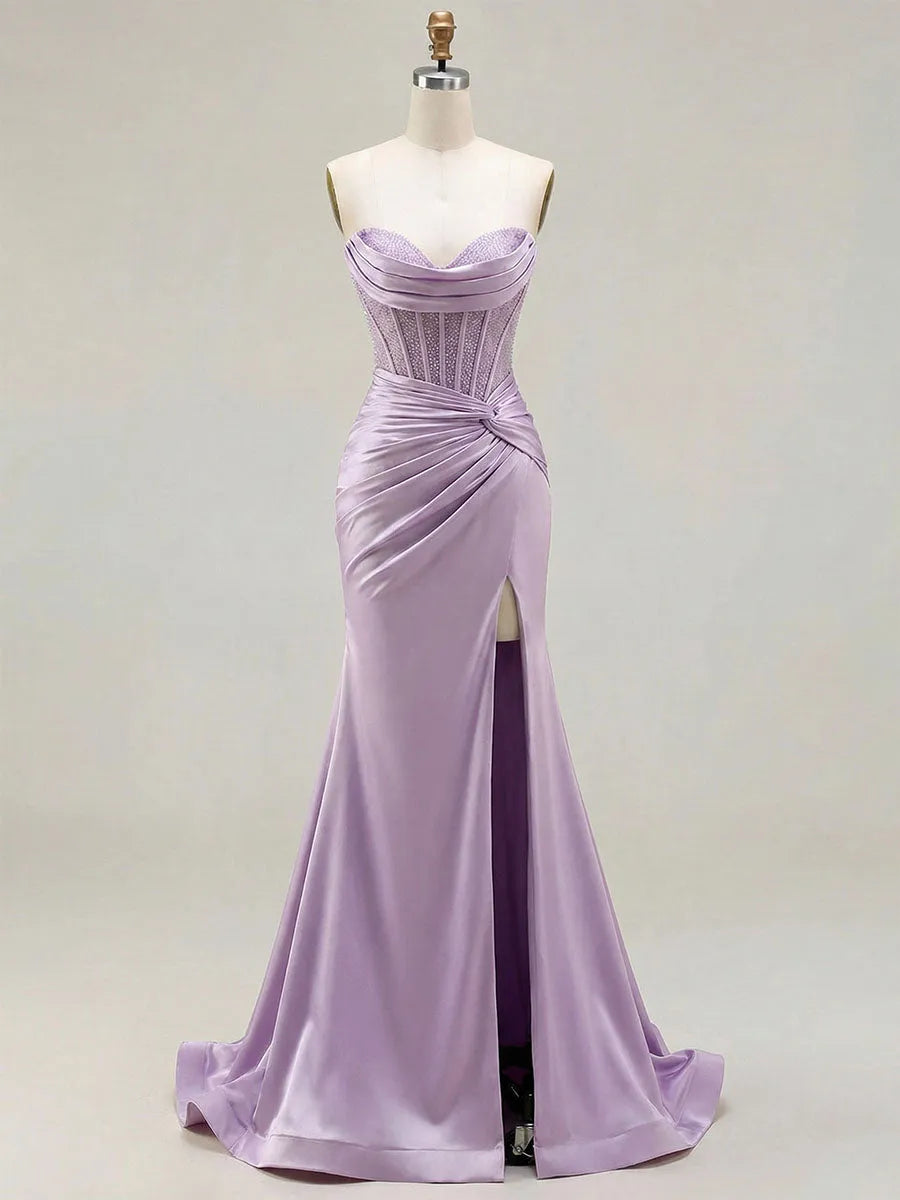 Elegant Mermaid Sweetheart Strapless Open Back Floor-Length Prom Dresses