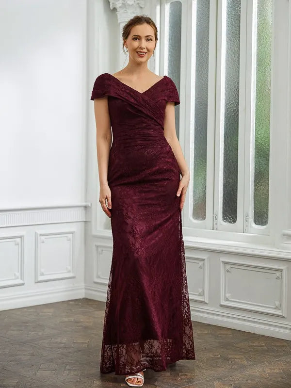 Elegant Mermaid V-Neck Off-Shoulder Button Back Floor-Length Mother Of The Bride Dresses