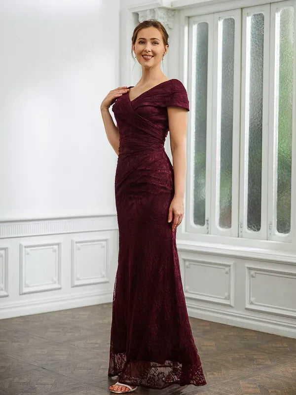 Elegant Mermaid V-Neck Off-Shoulder Button Back Floor-Length Mother Of The Bride Dresses