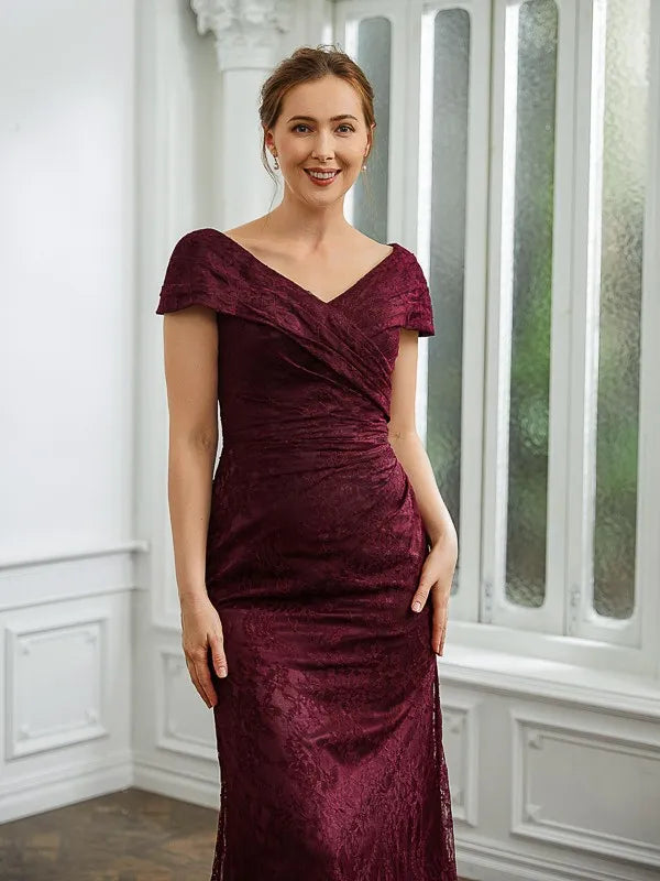 Elegant Mermaid V-Neck Off-Shoulder Button Back Floor-Length Mother Of The Bride Dresses