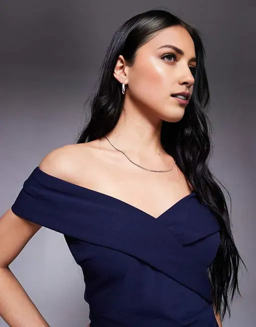 Elegant Navy Mermaid Off-Shoulder Sleeveless Ruched Back Zip High Side Slit Floor-Length Prom Dresses