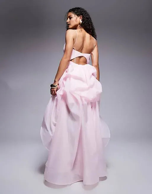 Elegant Pink A-Line Scoop Neck Spaghetti-Strap Ruffled Back Zip High-Low Prom Dresses Hot Sale