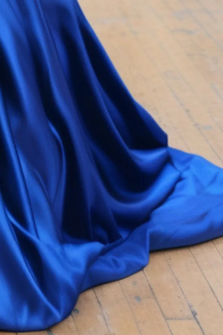 Elegant Royal Blue A-Line V-Neck Spaghetti Strap Lace Up Floor-Length Prom Party Dress female guests for sale