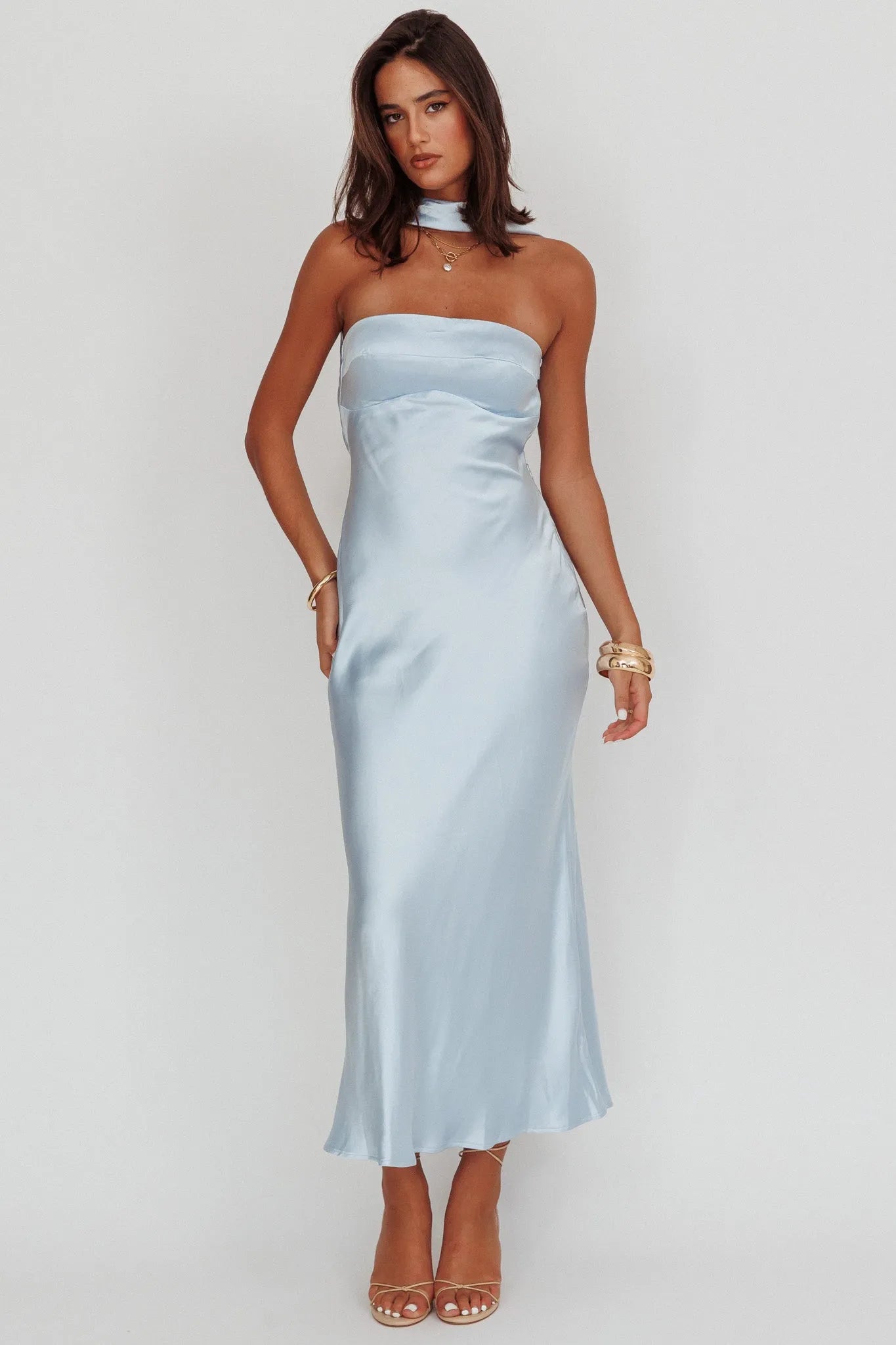 Elegant Satin Sheath Strapless Sleeveless Cowl draped back Draped Invisible side zipper Ankle-Length Prom Dresses
