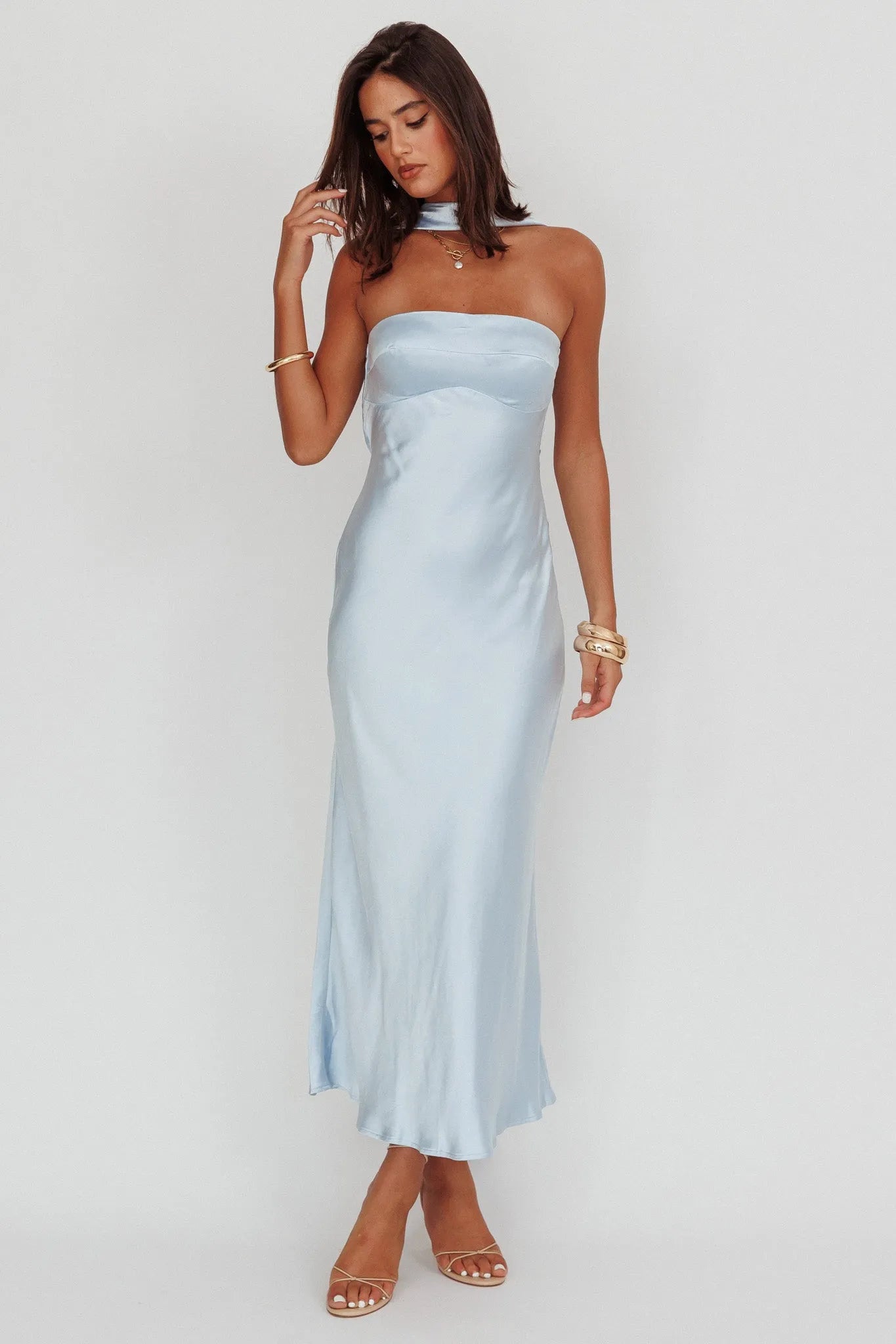Elegant Satin Sheath Strapless Sleeveless Cowl draped back Draped Invisible side zipper Ankle-Length Prom Dresses