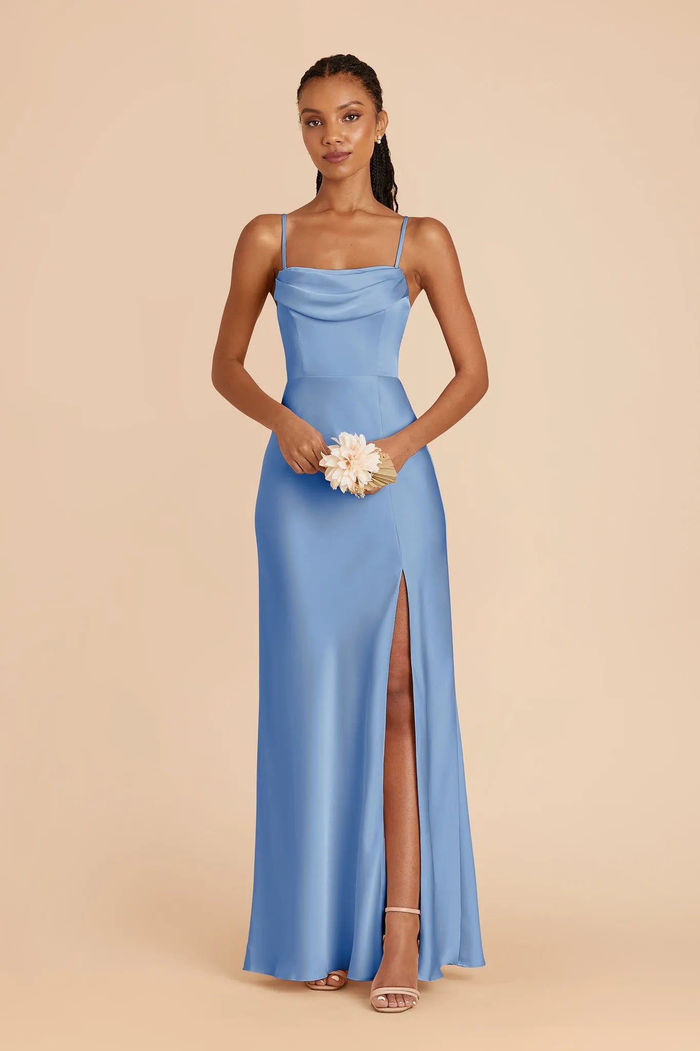 Elegant Sheath Cowl Neck Off Shoulder Open Back Floor Length Bridesmaid Dresses