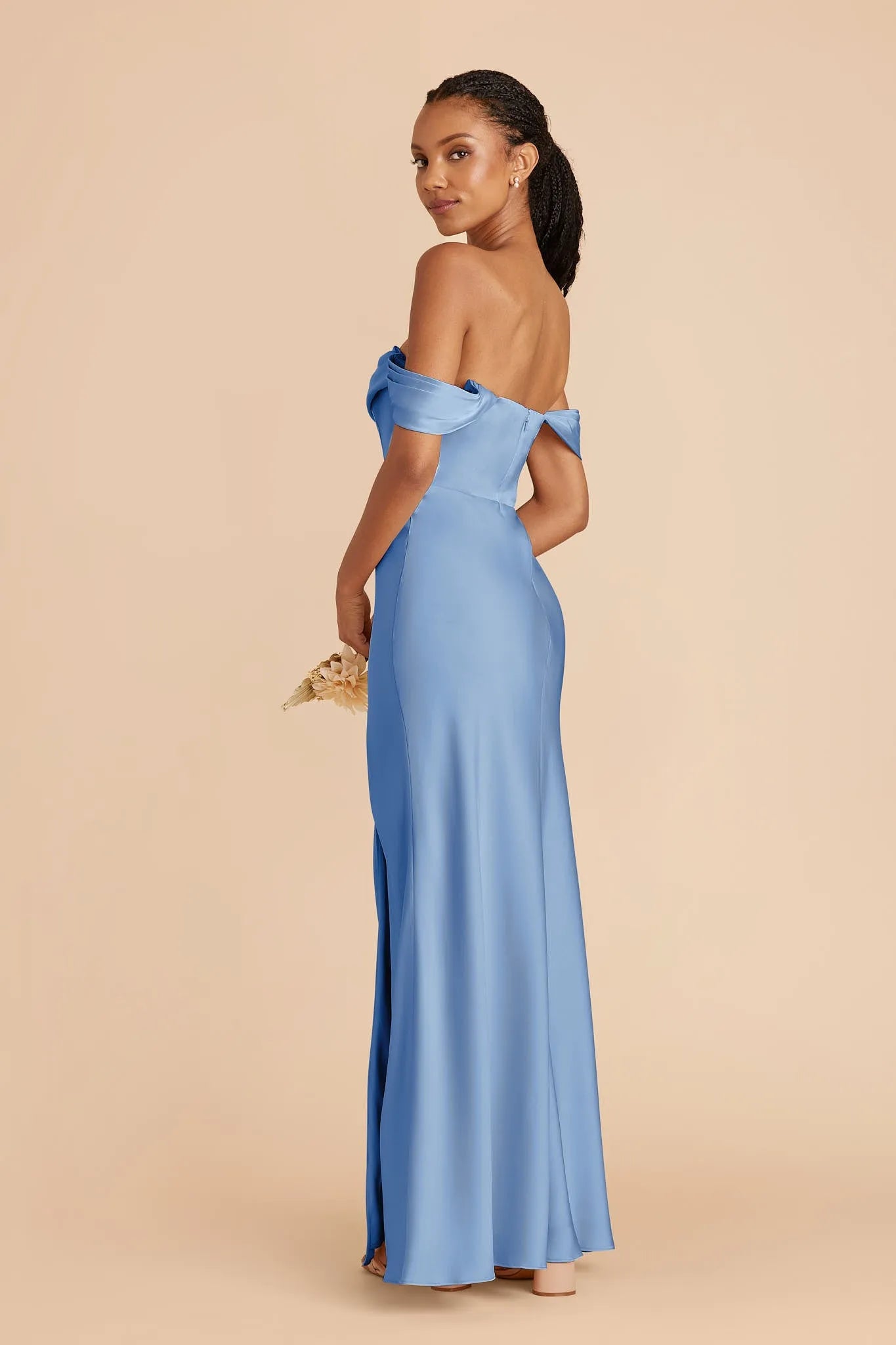Elegant Sheath Cowl Neck Off Shoulder Open Back Floor Length Bridesmaid Dresses