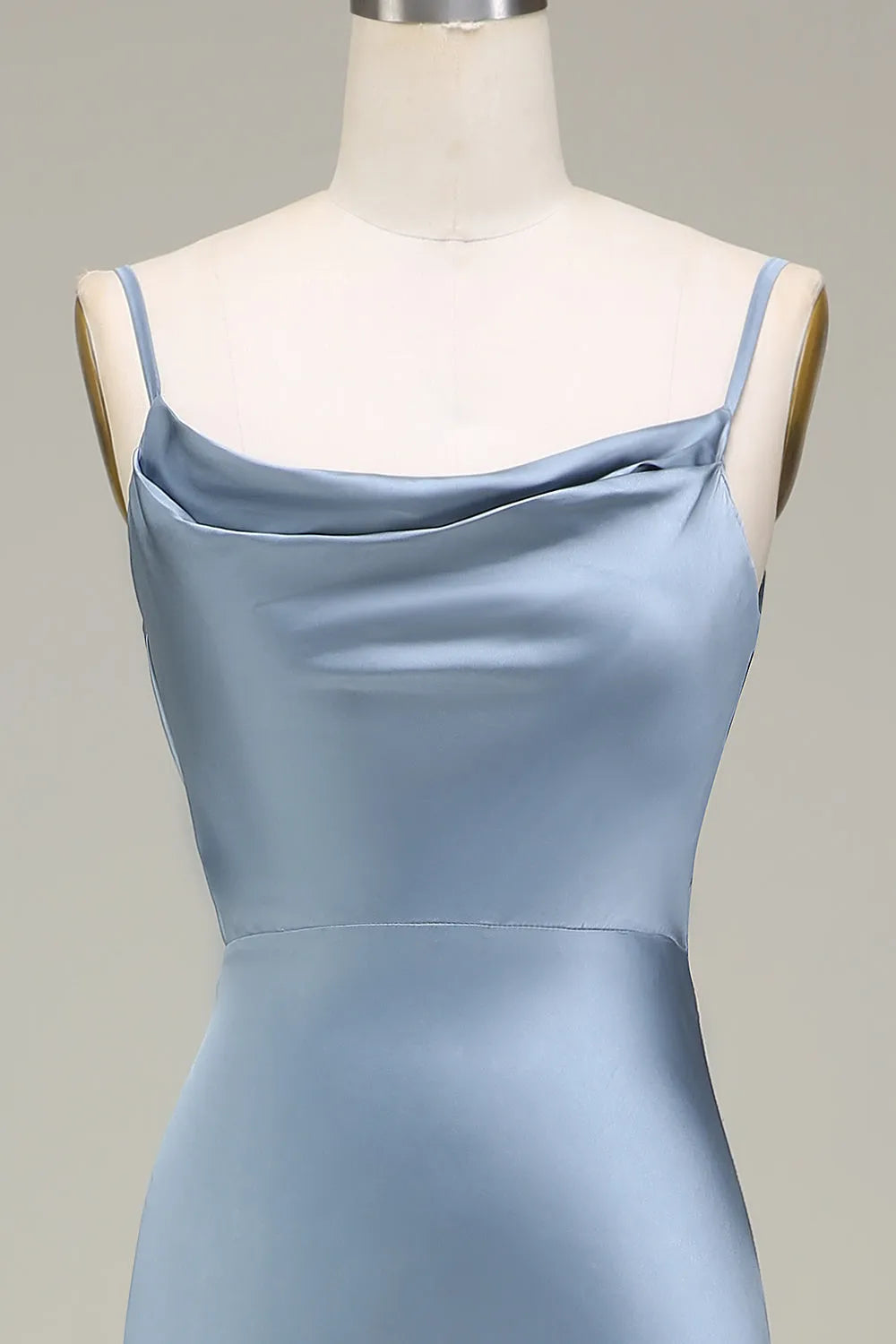 Elegant Sheath Cowl Neck Spaghetti-Sleeve Zip Back Long Bridesmaid Dresses