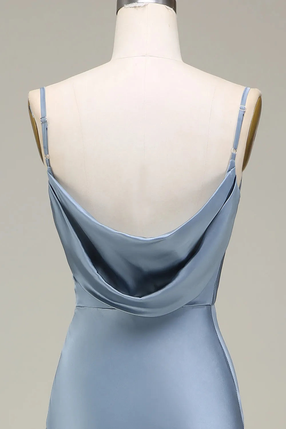 Elegant Sheath Cowl Neck Spaghetti-Sleeve Zip Back Long Bridesmaid Dresses