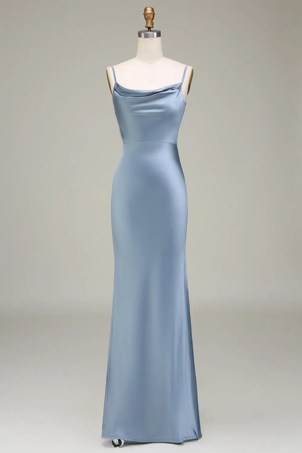 Elegant Sheath Cowl Neck Spaghetti-Sleeve Zip Back Long Bridesmaid Dresses
