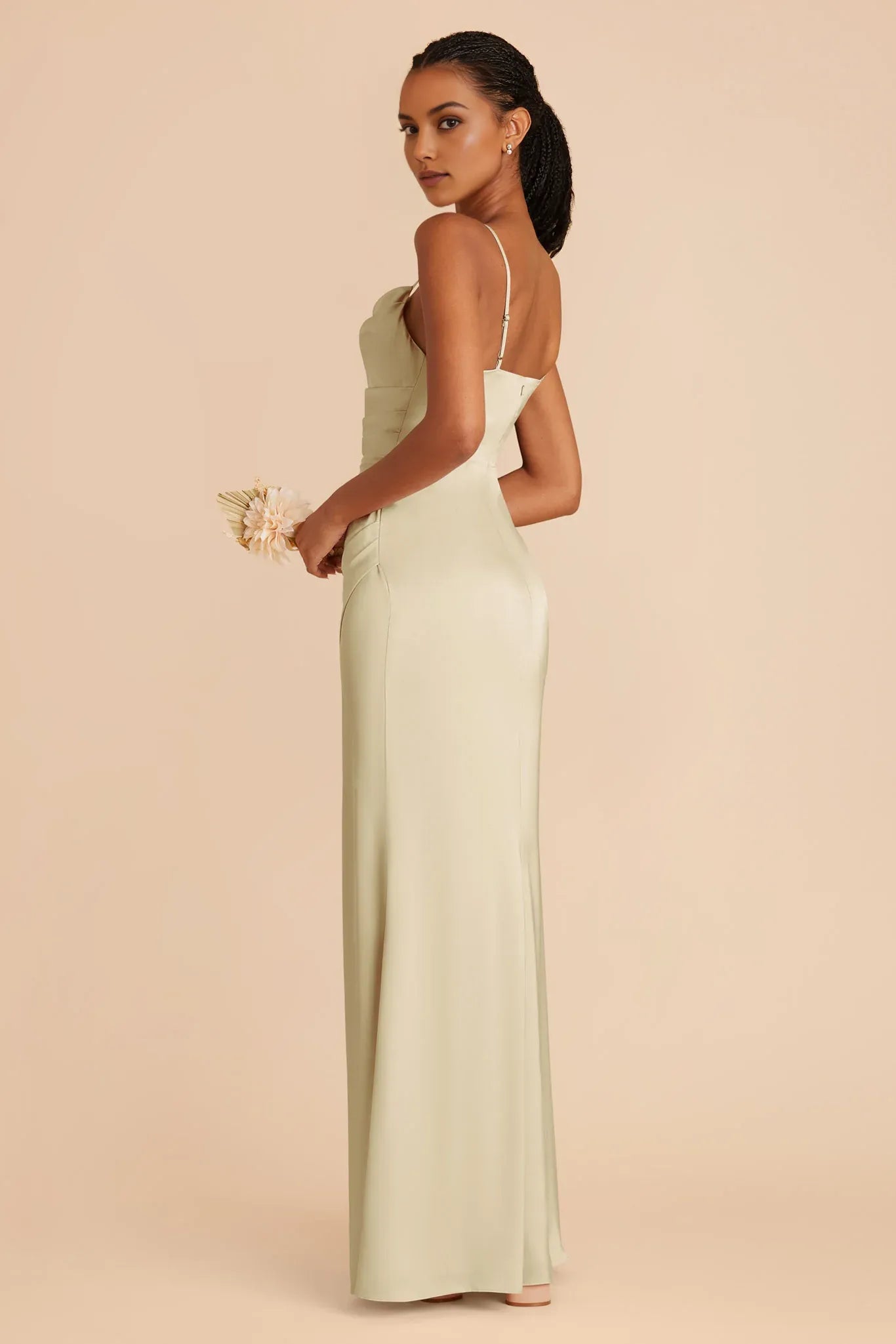 Elegant Sheath Cowl Neck Spaghetti-Strap Open-Back Back Zip Floor-Length Prom Dresses with Side Leg Slit