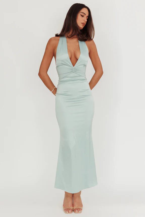 Elegant Sheath Deep V-neck Ruched- Back Zipper Ankle-Length Prom Dresses female guests for sale
