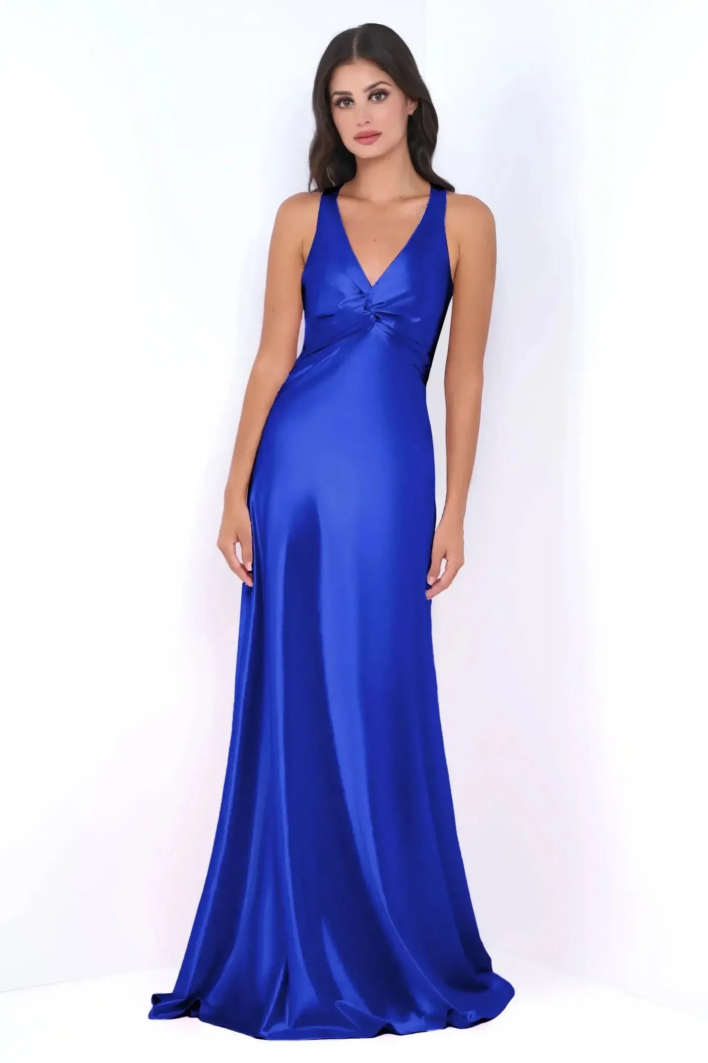 Elegant Sheath Deep V Neck Halter Bow Back Floor-Length Prom Dresses