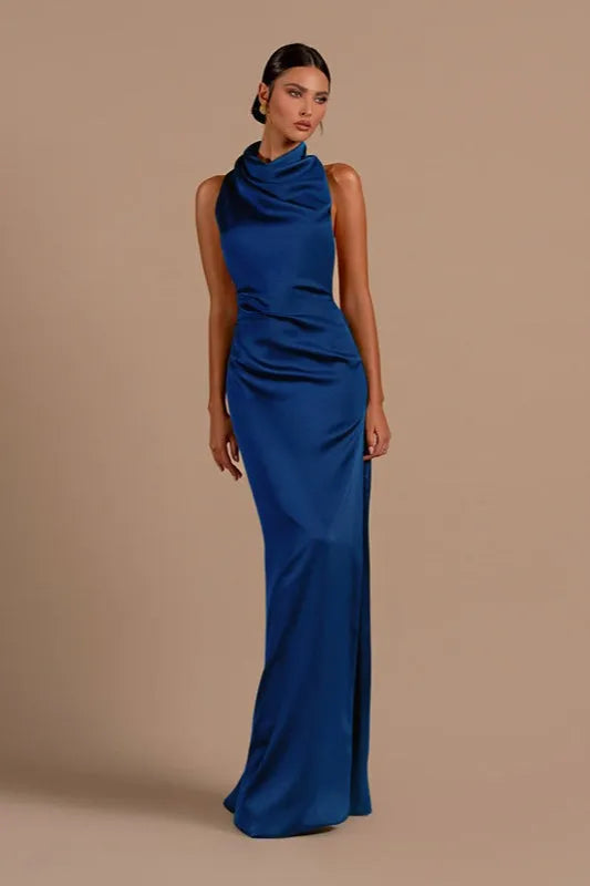 Elegant Sheath Halter Neck Sleeveless Cut-Out Back Floor-Length Formal Party Dresses