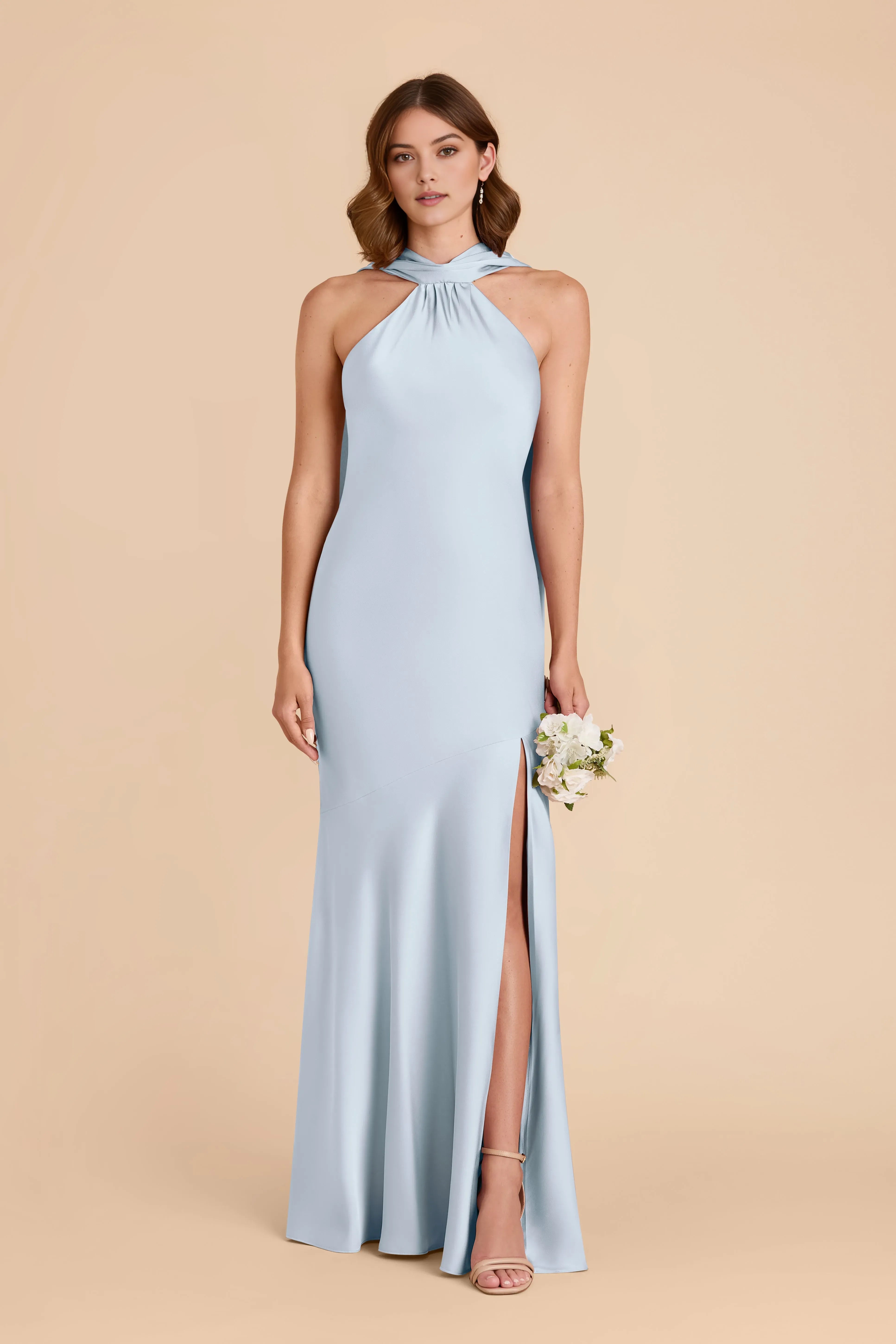 Elegant Sheath Halter Neck Sleeveless Open-Back Back Zip Floor-Length Prom Dresses Hot sale