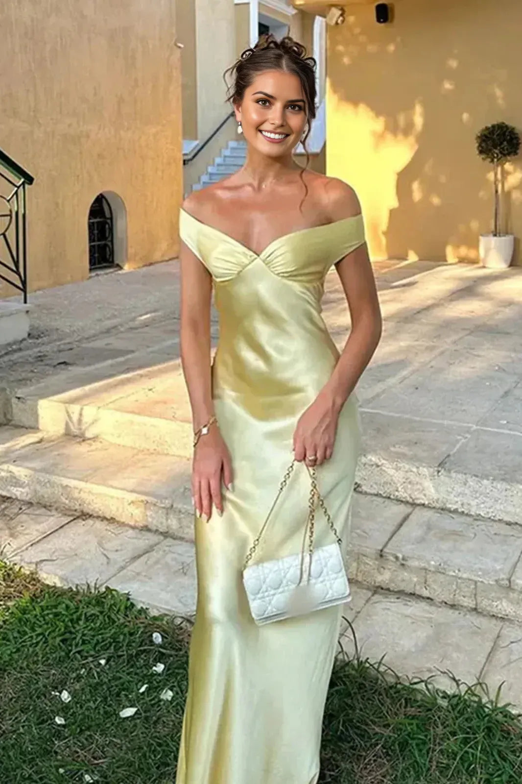 Elegant Sheath Mermaid Off-Shoulder Sleeveless Open-Back Floor-Length Prom Dresses