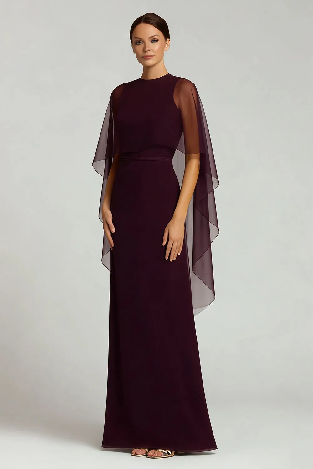 Elegant Sheath Mock-Neck Cape-Sleeve Floor-Length Prom Dress