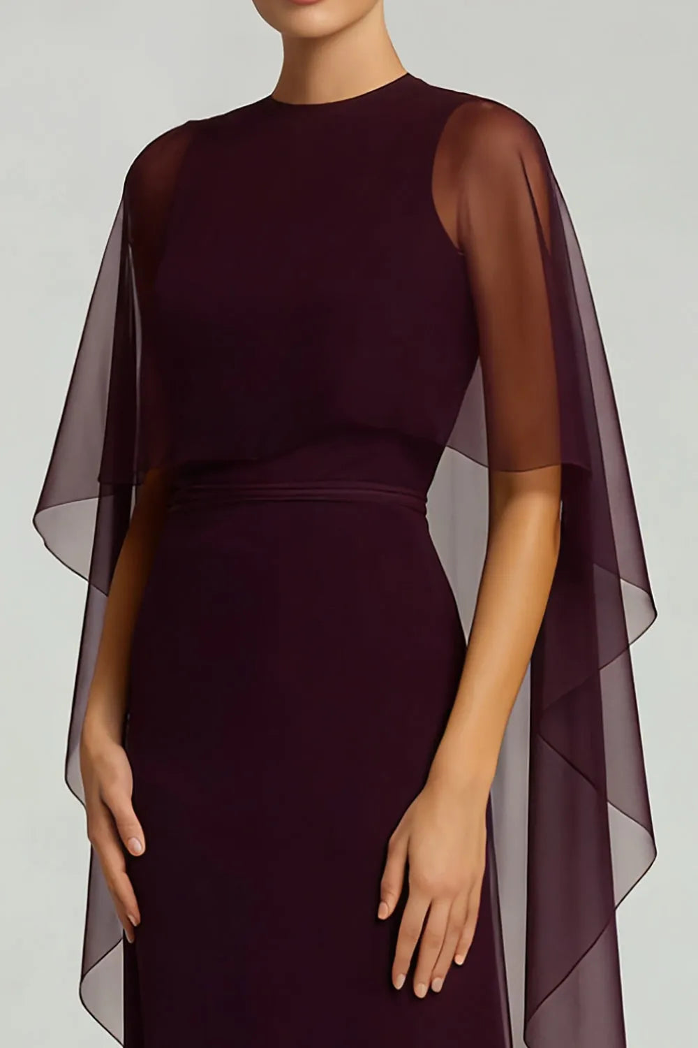 Elegant Sheath Mock-Neck Cape-Sleeve Floor-Length Prom Dress