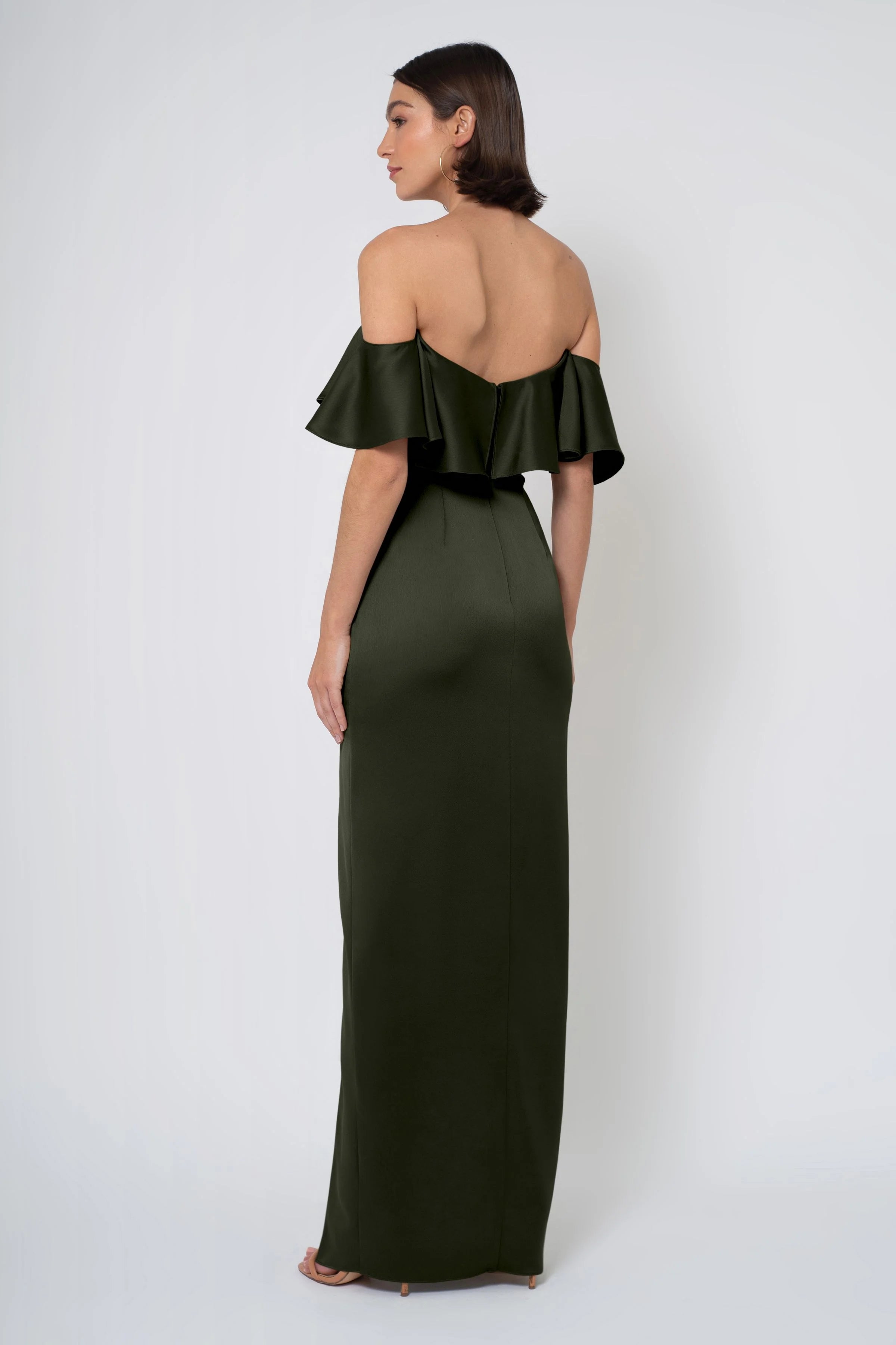 Elegant Sheath Off-the-Shoulder Ruffle Sleeve Zipper Back Floor-Length Bridesmaid Dresses