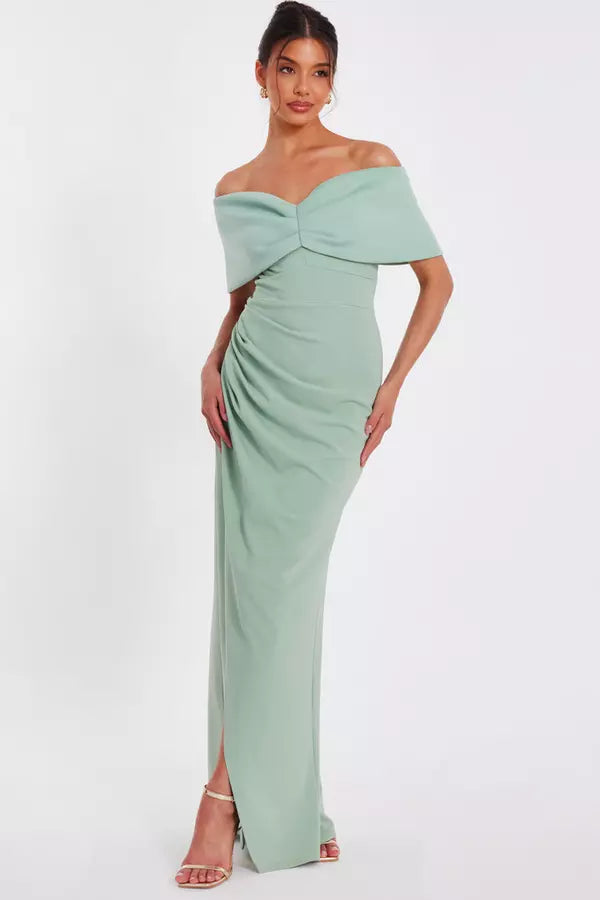 Elegant Sheath Off Shoulder Bow Back Ruched Floor Length Formal Prom Dresses