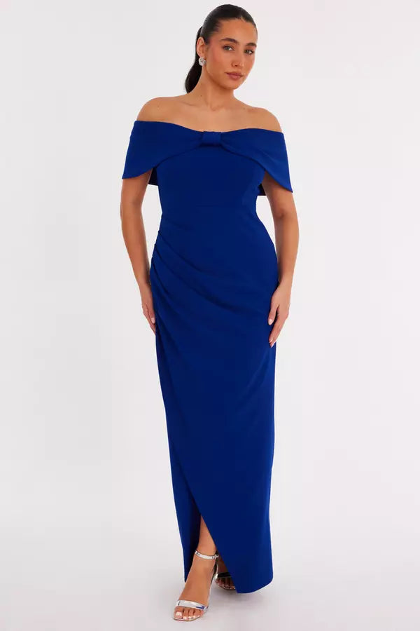 Elegant Sheath Off Shoulder Sleeveless Open Back High Slit Floor Length Formal Prom Dresses