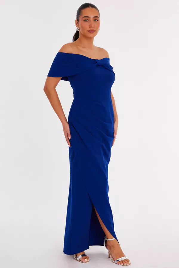 Elegant Sheath Off Shoulder Sleeveless Open Back High Slit Floor Length Formal Prom Dresses