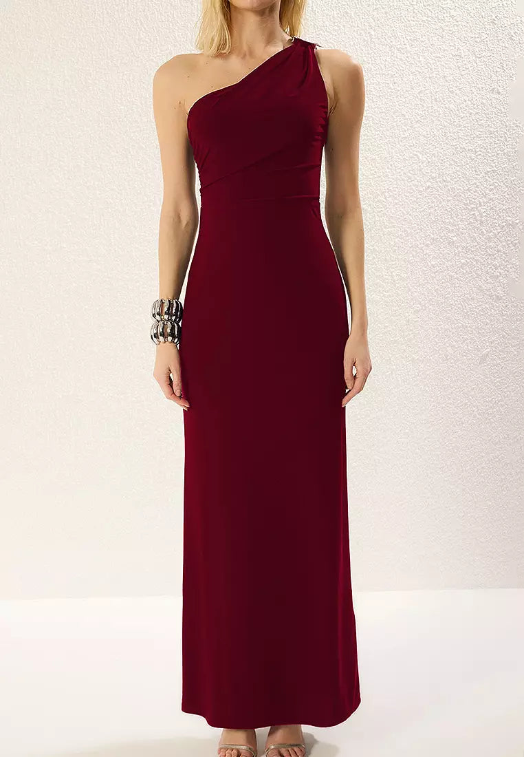 Elegant Sheath One-Shoulder Sleeveless Open Back Floor-Length Formal Evening Dresses