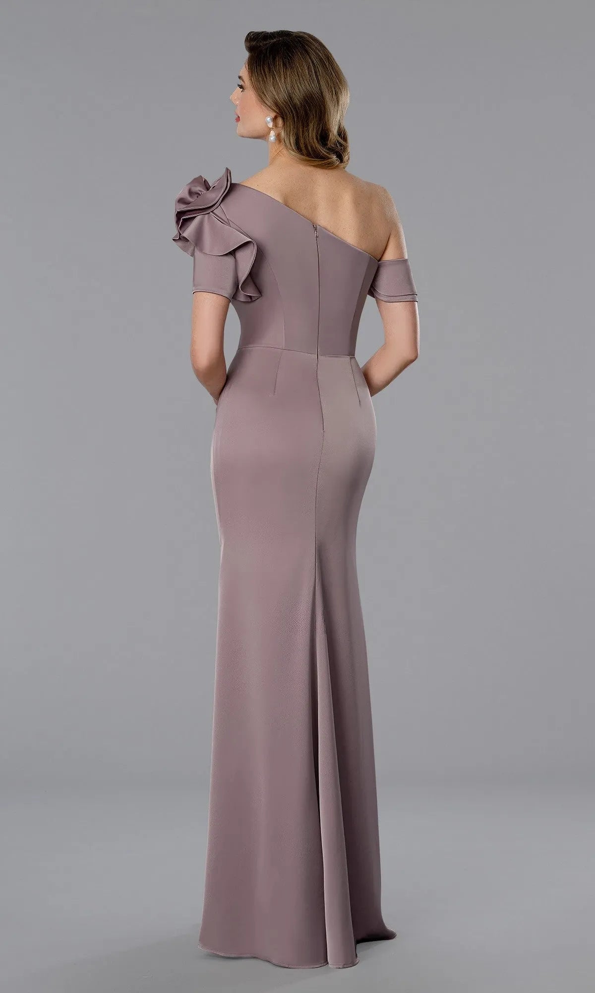 Elegant Sheath One Shoulder Ruffled Flower Accent Floor Length Prom Dresses