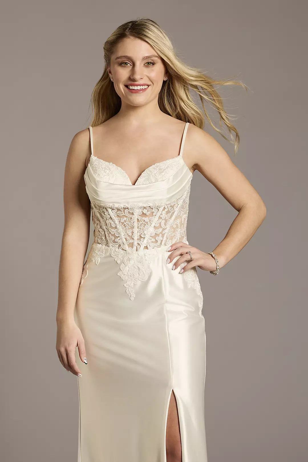 Elegant Sheath Spaghetti Strap Sleeveless Lace Back Floor-Length Bridal Dresses