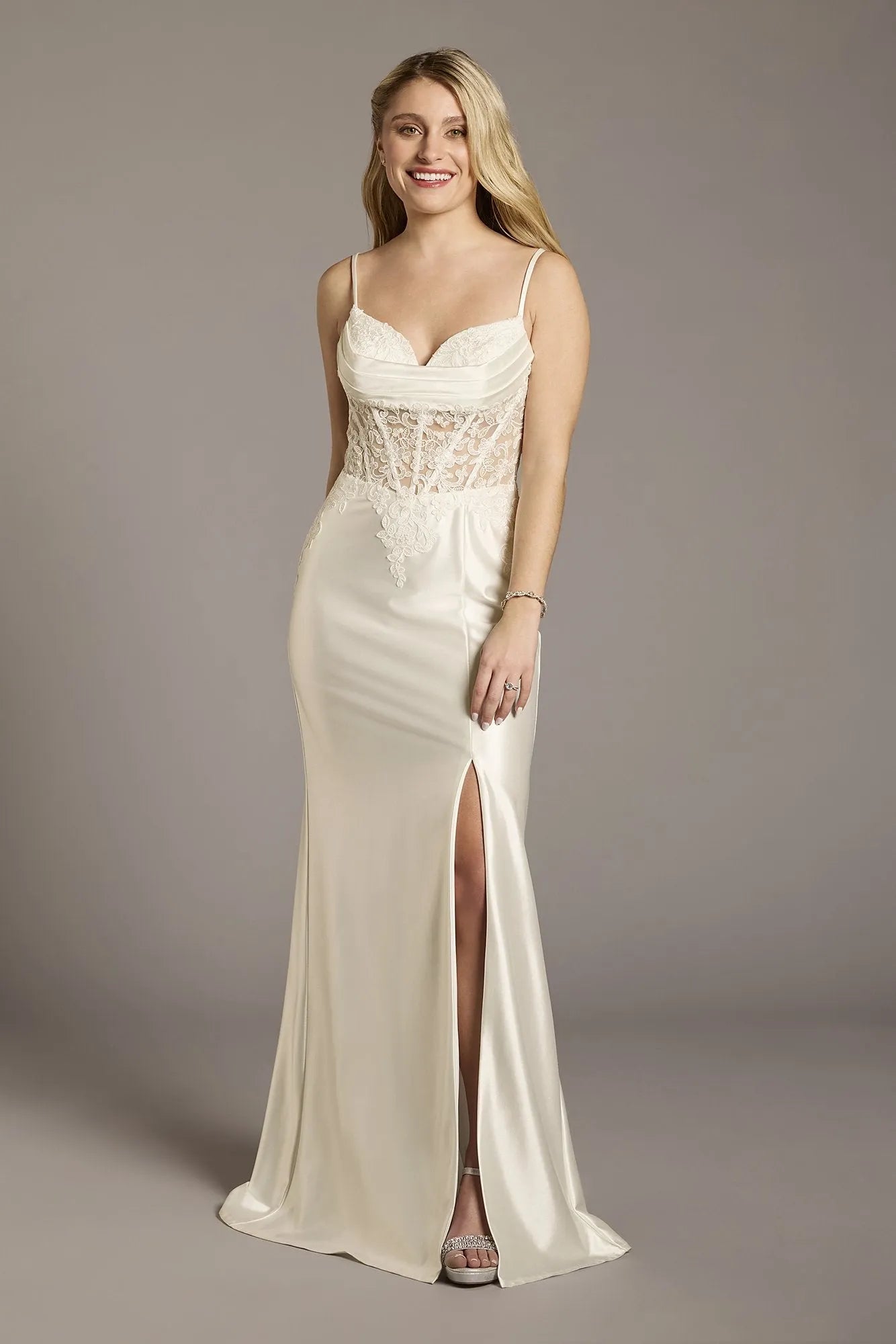 Elegant Sheath Spaghetti Strap Sleeveless Lace Back Floor-Length Bridal Dresses