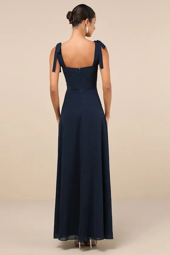 Elegant Sheath Square Neck Bow Strap Zipper Back Floor Length Formal Prom Dresses
