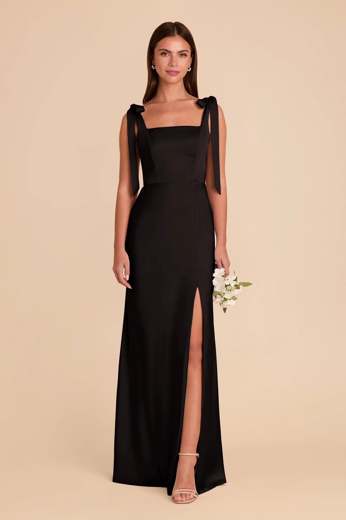 Elegant Sheath Square Neck Sleeveless Open-Back Back Zip Floor-Length Prom Dresses with bow