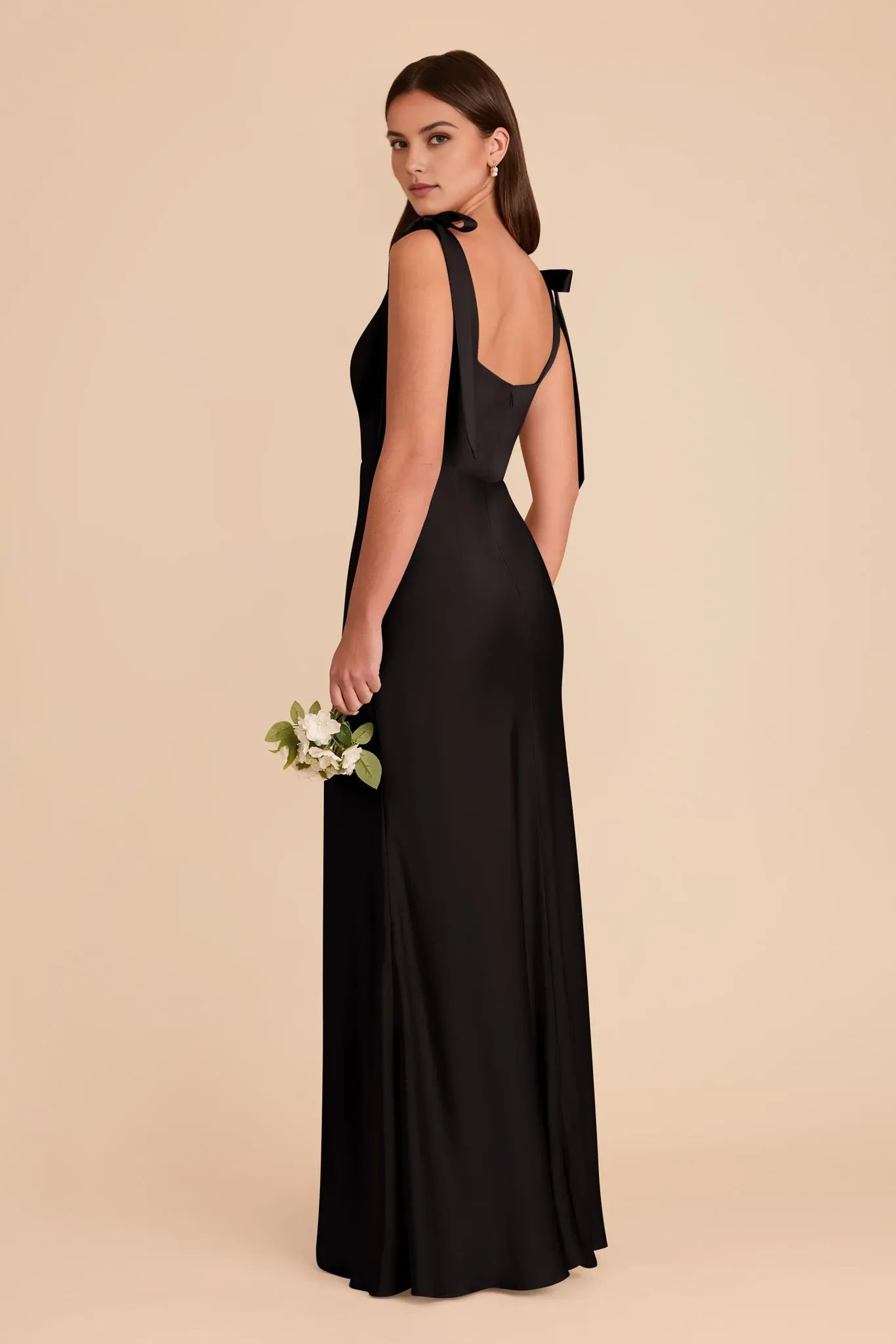 Elegant Sheath Square Neck Sleeveless Open-Back Back Zip Floor-Length Prom Dresses with bow