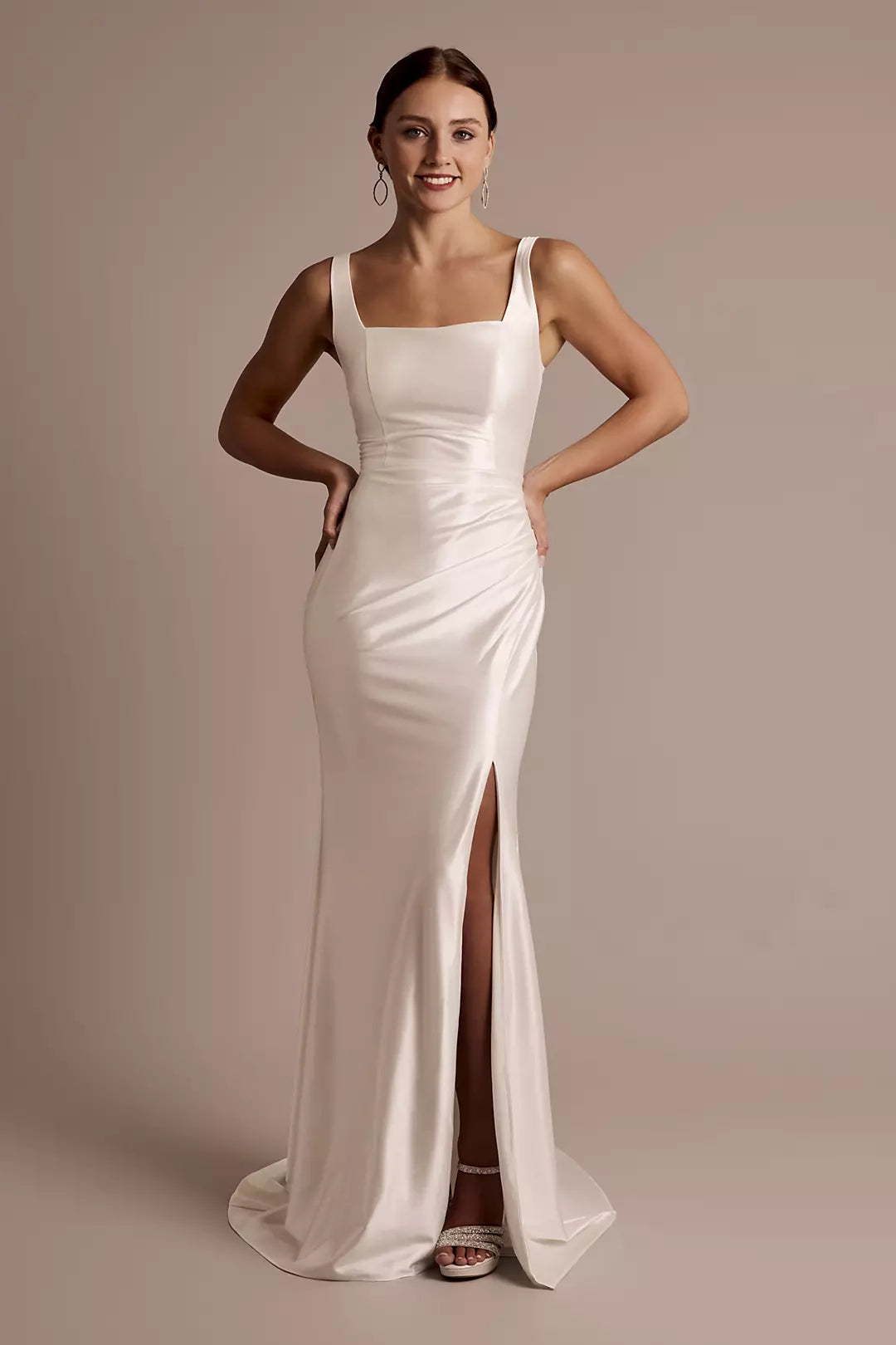 Elegant Sheath Square Neck Sleeveless Zipper Back Floor-Length Wedding Dresses