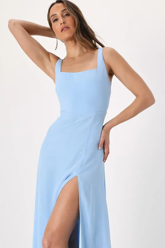 Elegant Sheath Square Neck Sleeveless Zipper Back Floor Length Formal Prom Dresses