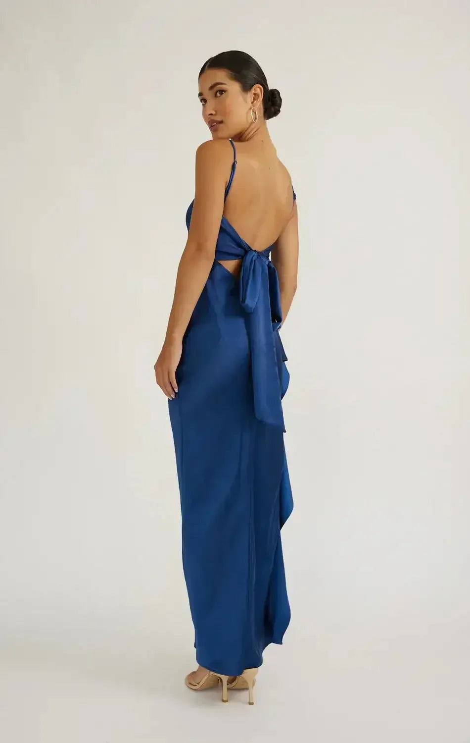 Elegant Sheath Square Neck Spaghetti Strap Bow Back High-Slit Midi Formal Dresses