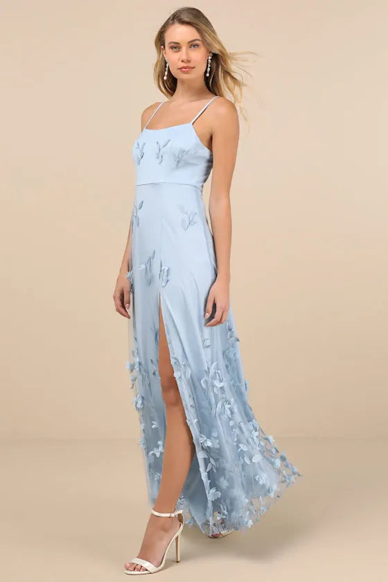 Elegant Sheath Square Neck Spaghetti Strap Embroidered Back Floor Length Formal Prom Dresses