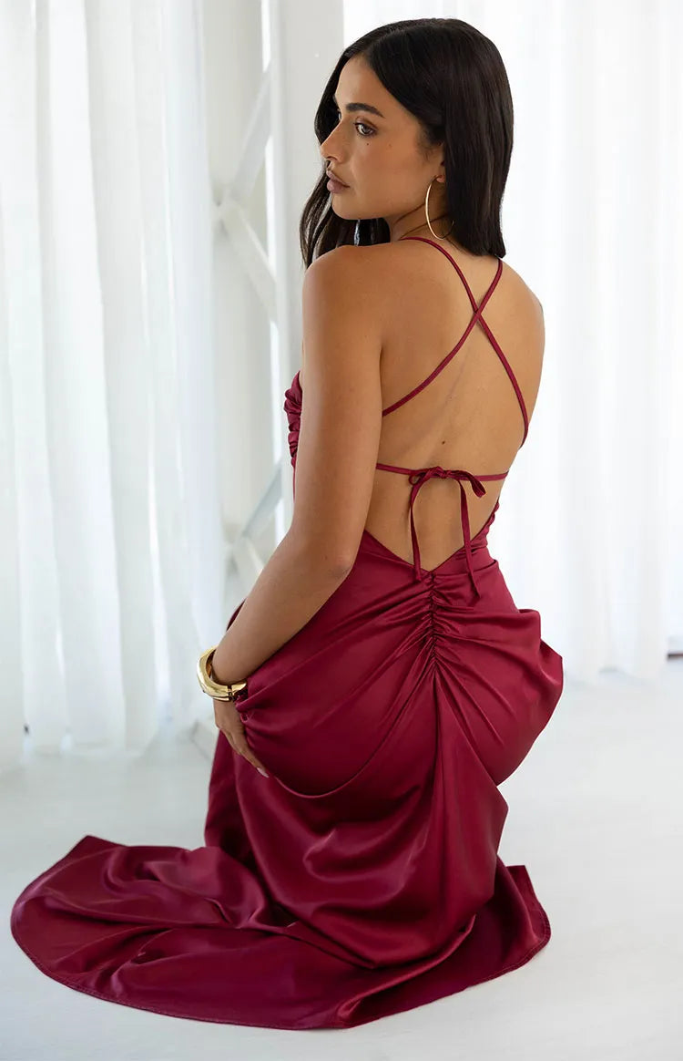 Elegant Sheath Square Neck Spaghetti Strap Lace-Up Back Floor-Length Prom Dresses