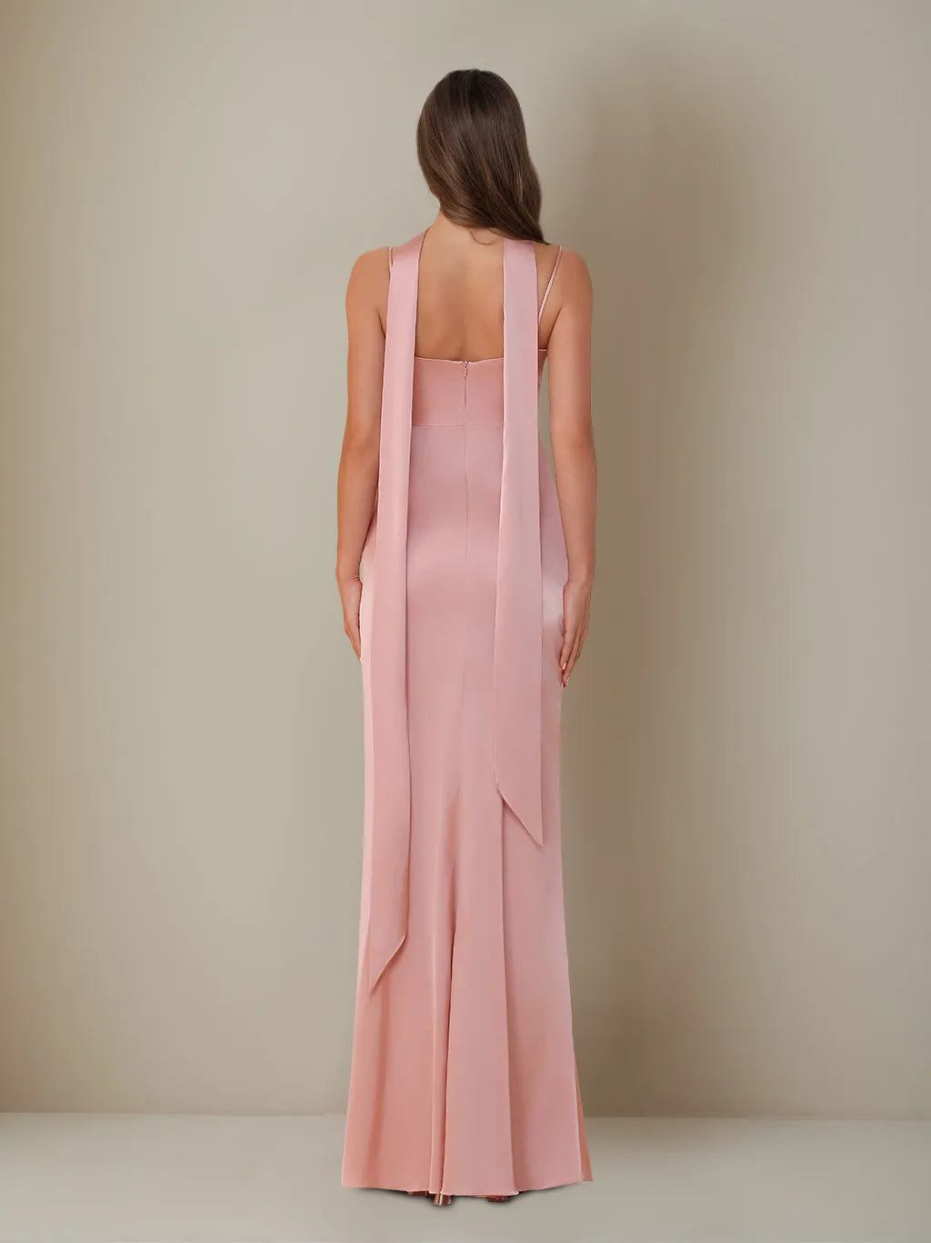 Elegant Sheath Square Neck Spaghetti Strap Open Back Floor-Length Bridesmaid Dresses