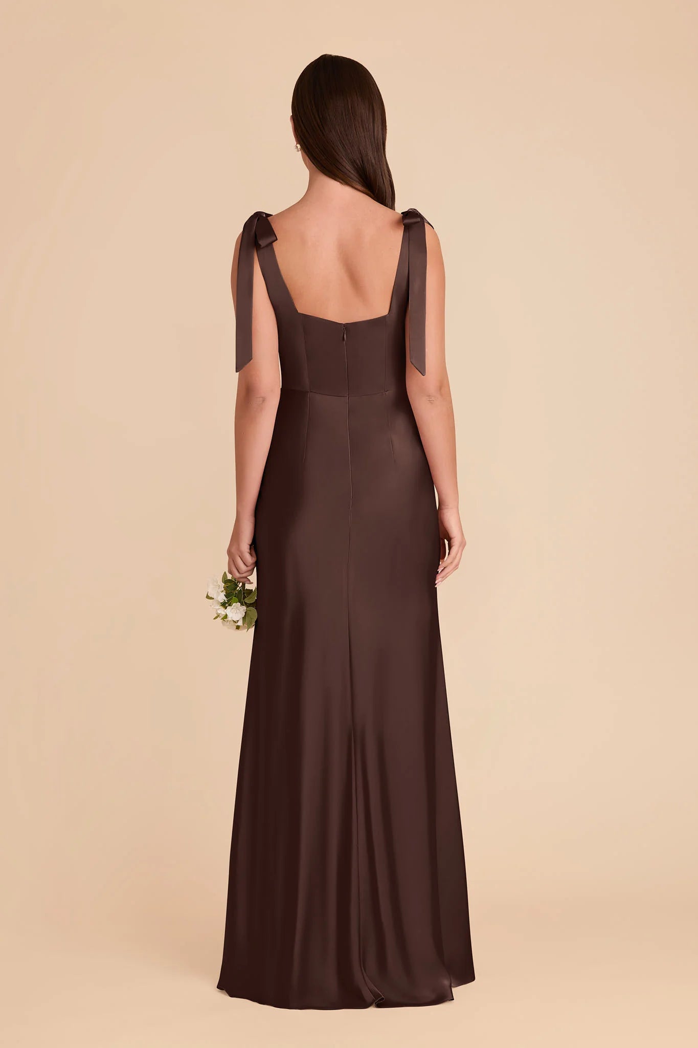 Elegant Sheath Square Neck Tie Strap Open Back Floor Length Bridesmaid Dresses