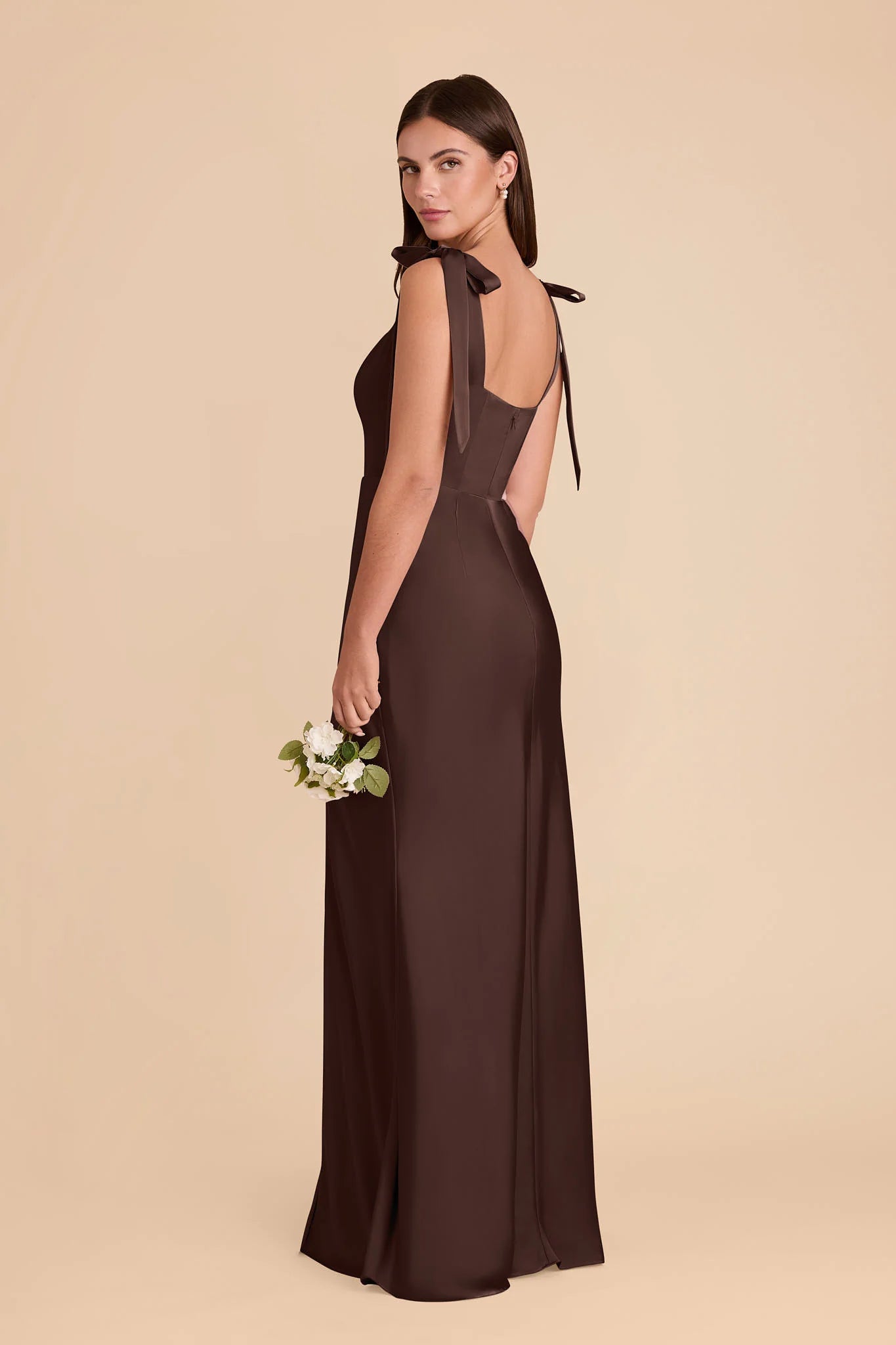 Elegant Sheath Square Neck Tie Strap Open Back Floor Length Bridesmaid Dresses