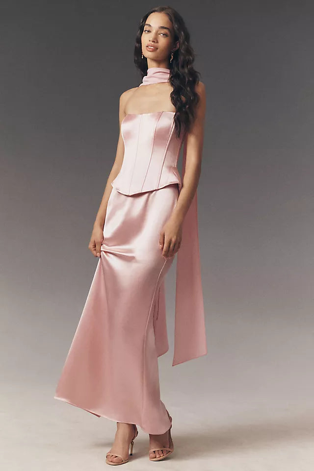 Elegant Sheath Strapless Sleeveless Lace-Up Back Floor-Length Prom Dresses