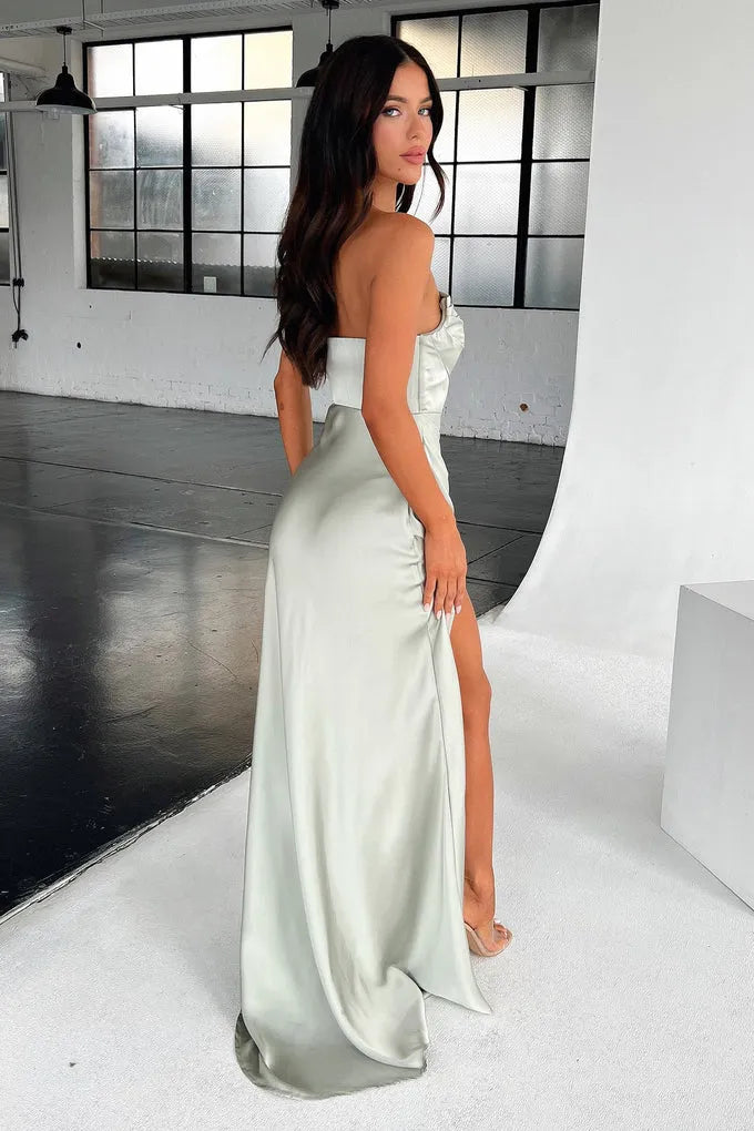 Elegant Sheath Strapless Sleeveless Open Back Floor-Length Formal Prom Dresses