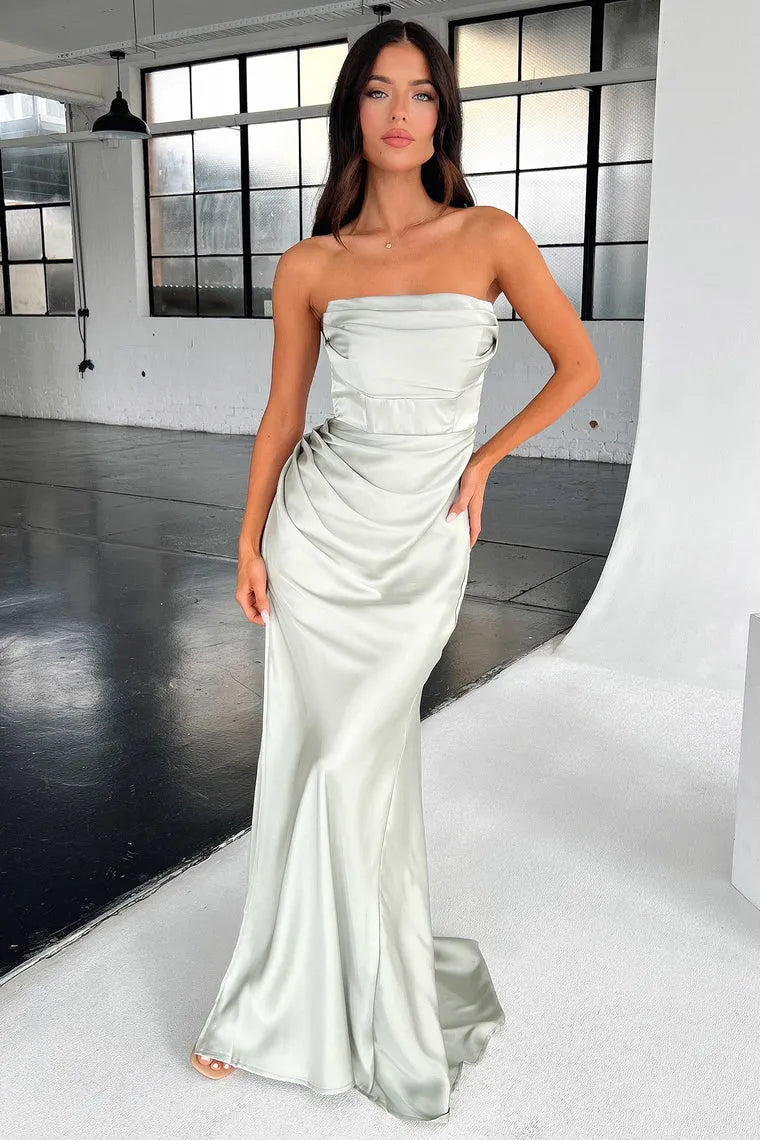 Elegant Sheath Strapless Sleeveless Open Back Floor-Length Formal Prom Dresses