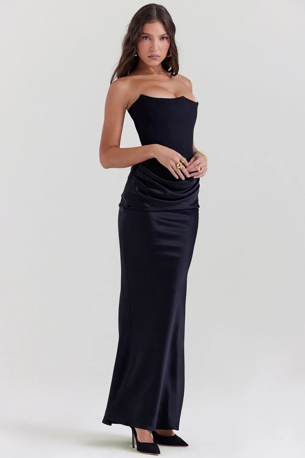 Elegant Sheath Strapless Sleeveless Ruched Back Floor-Length Formal Party Dresses
