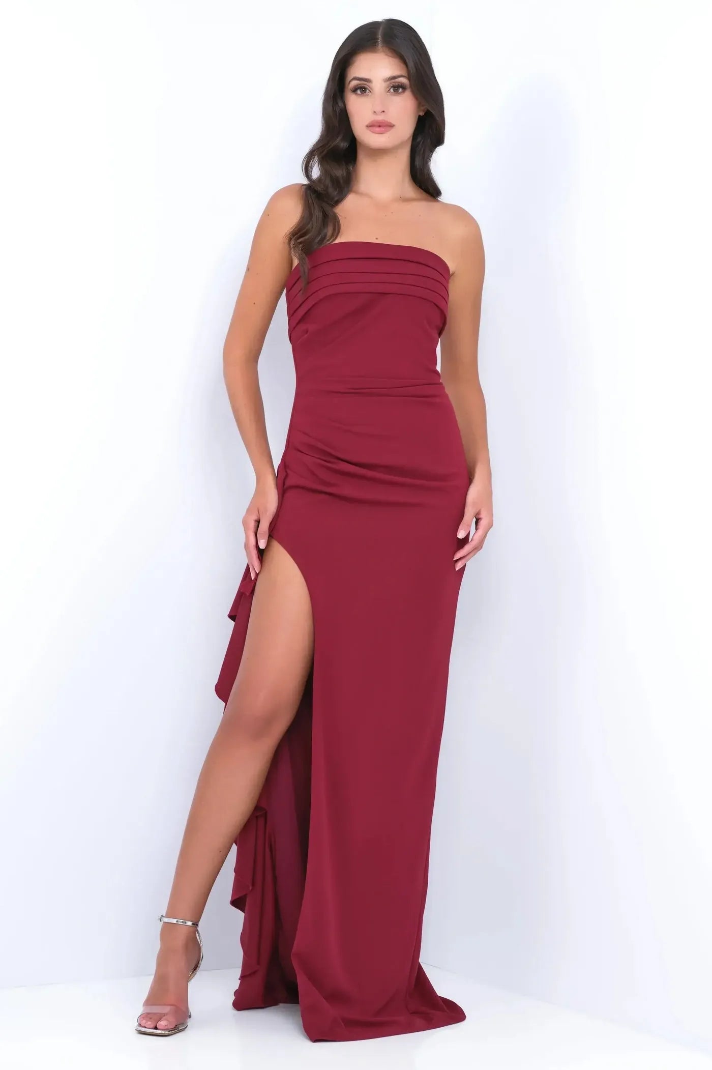 Elegant Sheath Strapless Sleeveless Solid Back Floor-Length Prom Dresses
